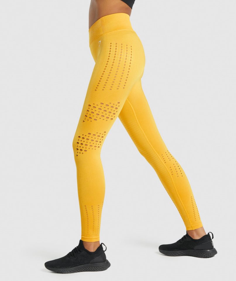 Women's Gymshark Glow Seamless Leggings Yellow | CA 6D8105